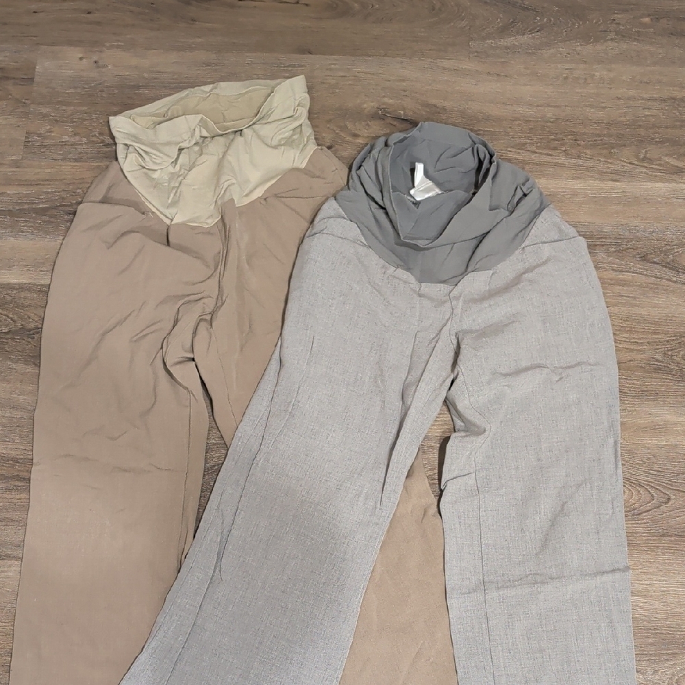 2 pack Motherhood Maternity Tan and Gray Dress Pants